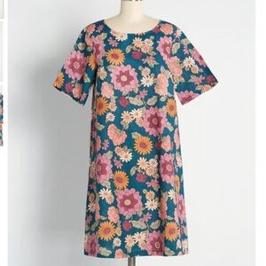 ModCloth X Princess Highway Floral Linen Cotton Swing Dress Retro Coastal Boho